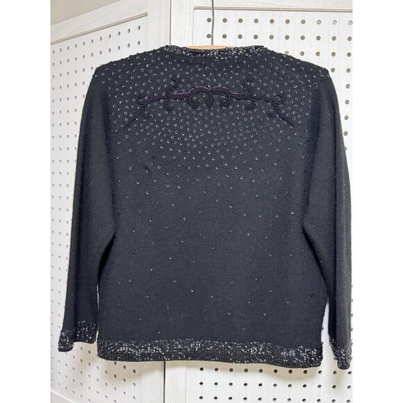 Vintage 60s Cyn Les Wool Black Beaded Cardigan Sweater - Womens Size 38 / SM - Picture 7 of 9